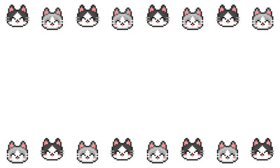Obraz premium Pixel art cats frame background. Retro dot illustration. 