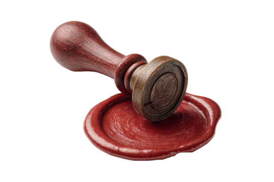 PNG Antique wooden wax seal stamp with red wax seal imprint on black background