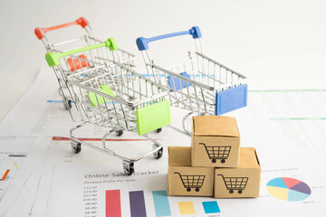 Online shopping, Shopping cart box on business graph, import export, finance commerce.