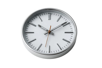 PNG Minimalist silver wall clock with orange second hand on white background