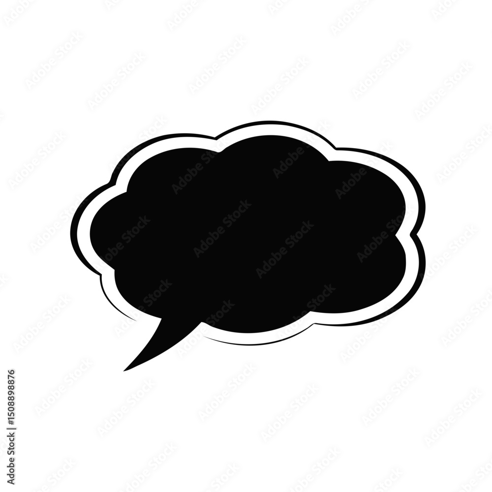 Poster silhouette illustration of a speech bubble with a white outline and a pointy end on a white plane im