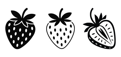 Black and white strawberry silhouettes on white background