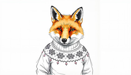 Obraz premium Illustrated fox wearing a sweater with winter design 