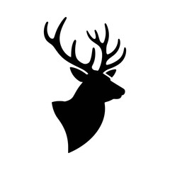 Naklejka premium deer head silhouette vector with large antlers in side profile, majestic wildlife design, nature-inspired graphic for hunting themes, rustic outdoor decoration