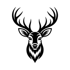 Deer Head Silhouette Vector with Antlers, Artistic Wildlife Clipart, detailed wildlife design, nature-inspired graphic for logos, hunting themes, forest animals, rustic decoration