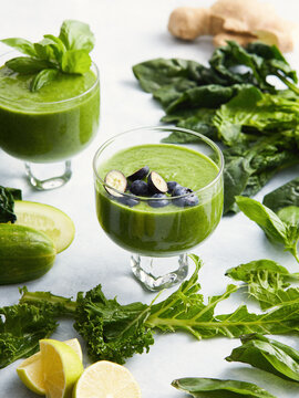 green smoothie with blueberries