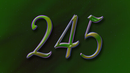 3D green with blue border design of number 245 on green background.