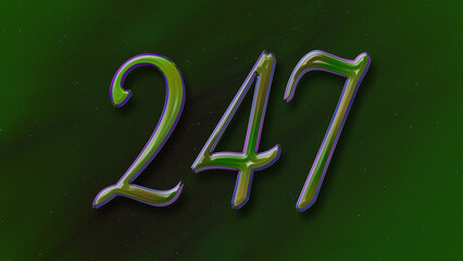 3D green with blue border design of number 247 on green background.