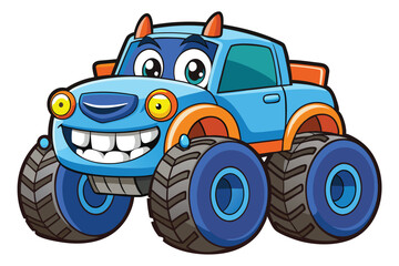 Cartoon Monster Truck with Big Smile and Eyes Isolated on White © Nandiny