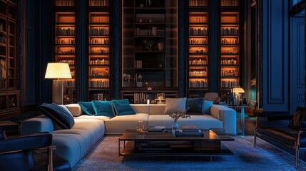 Elegant night-time living room decor