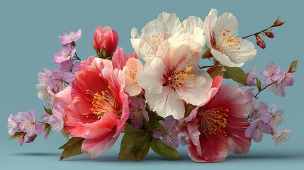 Elegant floral arrangement featuring vibrant flowers against a calming blue background