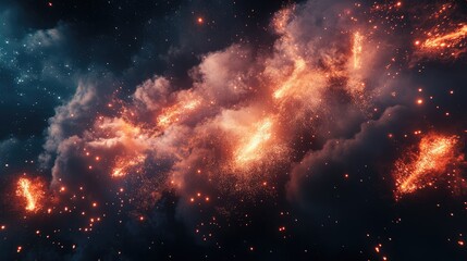 Fototapeta premium Fireworks outbreaks set against dark night sky