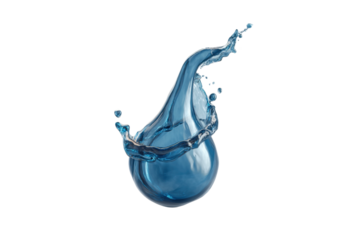 PNG Dynamic splash of blue water droplet isolated on black background