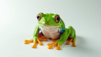 Obraz premium Green tree frog perched on white, vibrant skin, minimal, environment, herpetology