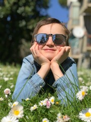 Joyful Moment in a Field of Daisies