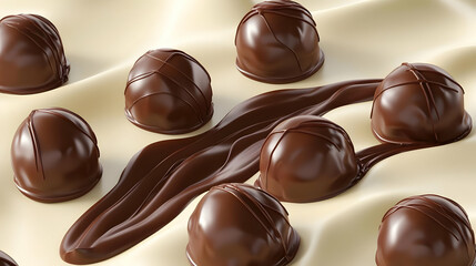 Chocolate Truffles On Creamy White Background