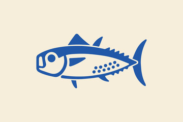 Bold Blue Fish Illustration on Cream Background – Modern Minimalist Ocean Animal Art, Playful Marine Life Silhouette for Kids Decor, Graphic Flat Style Sea Creature Print