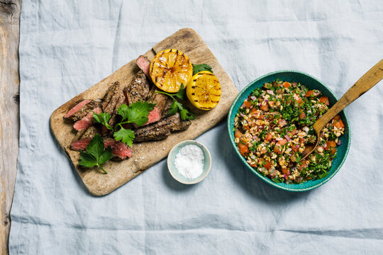 Roast meat and salad