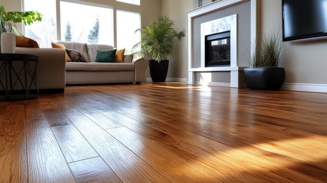 Living room area with durable wood flooring