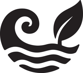 Silhouette vector of a water wave combined with a leaf, symbolizing nature, purity, eco-friendliness, and sustainable water resources.