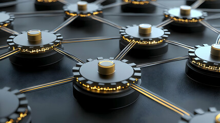 Interconnected Gears With Glowing Connections