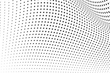 Abstract halftone wave dotted background. Futuristic twisted grunge pattern, dot, circles.  Vector modern optical pop art texture for posters, business cards, cover, labels mock-up, stickers layout