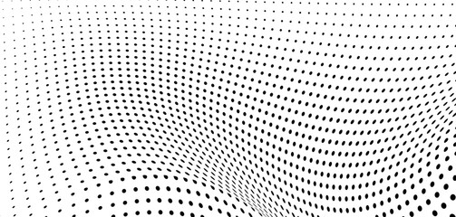Abstract halftone wave dotted background. Futuristic twisted grunge pattern, dot, circles.  Vector modern optical pop art texture for posters, business cards, cover, labels mock-up, stickers layout