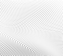 Abstract halftone wave dotted background. Futuristic twisted grunge pattern, dot, circles.  Vector modern optical pop art texture for posters, business cards, cover, labels mock-up, stickers layout