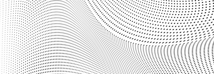 Abstract halftone wave dotted background. Futuristic twisted grunge pattern, dot, circles.  Vector modern optical pop art texture for posters, business cards, cover, labels mock-up, stickers layout