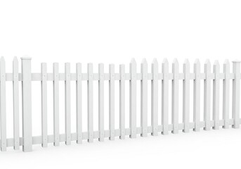 White picket fence against white background