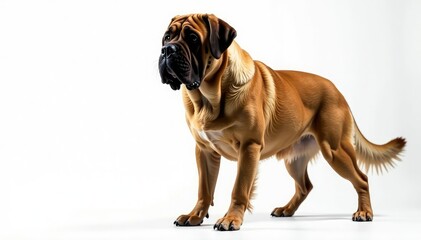 Obraz premium Majestic mastiff, powerful stance, white background, portrait, isolated mastiff, canine