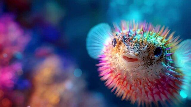 Vibrant Rainbow Porcupinefish in Underwater Paradise