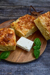  Home made   feta cheese pie  with phyllo pastry and organic eggs. Bulgarian banitsa
