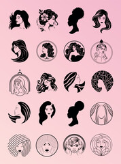 A refined set of elegant female profile silhouettes featuring graceful hairstyles and feminine forms. Ideal for beauty, fashion, branding, packaging, and minimalist design projects.

