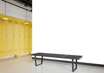 Free PNG wallpaper mockup in school Interior Design, Locker Room with Yellow Lockers and a Bench., 3D rendering	
