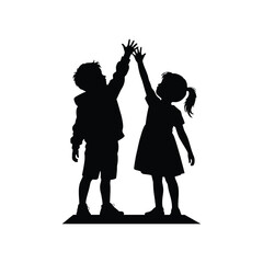 Silhouette of Two Children Giving High Five to Each Other