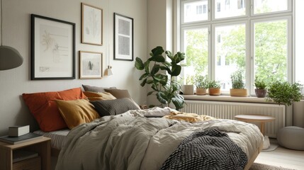 Scandinavian-style design for a small, modern bedroom