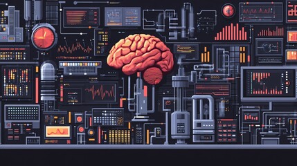 clean vector illustration of digital transformation in business, cloud computing, data analytics, artificial intelligence, tech infrastructure