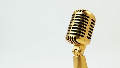Fototapeta premium Gold microphone on white background, hip hop style , luxury, isolated