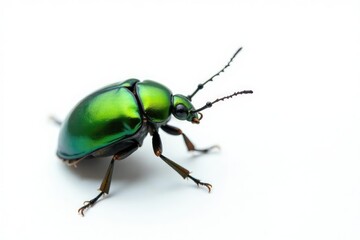 Green beetle isolated on bright white backdrop, white, small