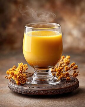 Honey wine tej in a beaker releases incense smoke, highlighting Ethiopian dining with floral accents