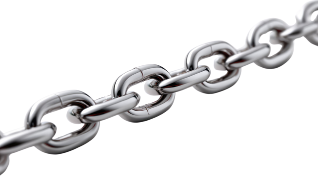 The Symbol of Unity: A shiny metallic chain links, presented with a modern perspective, representing connection and strength.