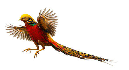 Golden Pheasant in Flight Vibrant Red and Gold Plumage
