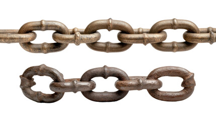 Antique Chains: A macro perspective unveils the raw, timeless beauty of aged chains, their metallic links showcasing the subtle nuances of oxidation and wear, perfect for representing strength.