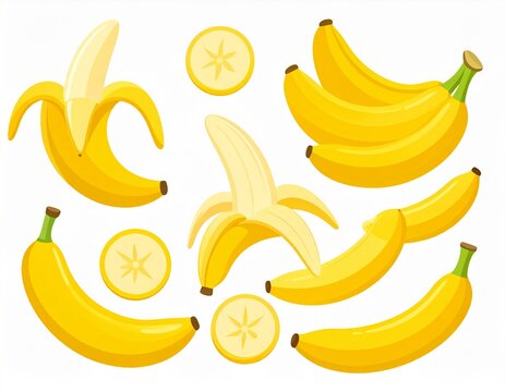 Flat Vector Banana Icons Set