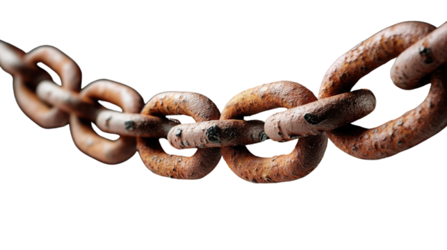 Rust Chain: A close-up shot reveals a weathered iron chain, its links displaying a rich tapestry of rust, symbolizing endurance, connection, and the passage of time.