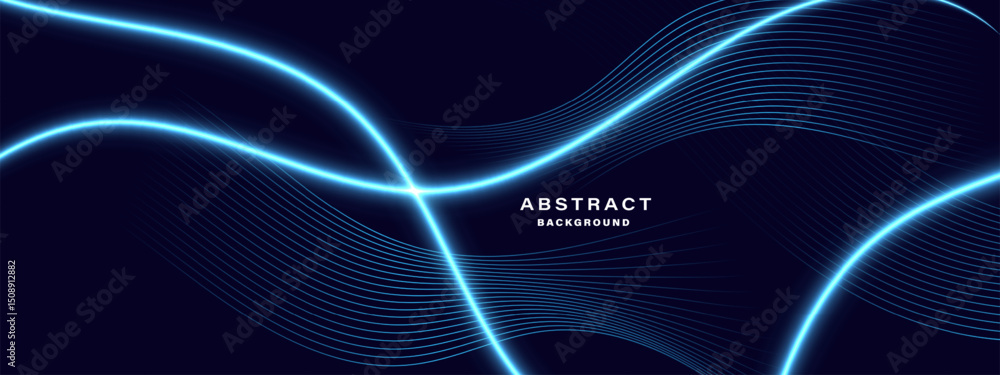 Aufkleber futuristic abstract background with glowing blue wave on dark background