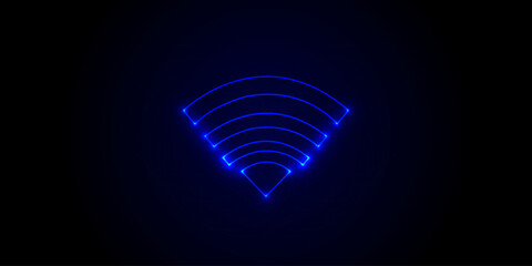 Black and blue neon light wifi icon. Vibrant colored wireless technology symbol, isolated on a black background