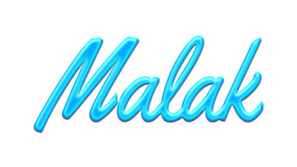 Glowing blue effect of name Malak on white background.