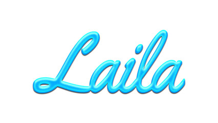 Glowing blue effect of name Laila on white background.